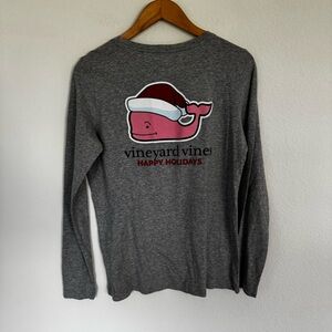 Vineyard Vines Gray Long Sleeve Tee with Pink Whale